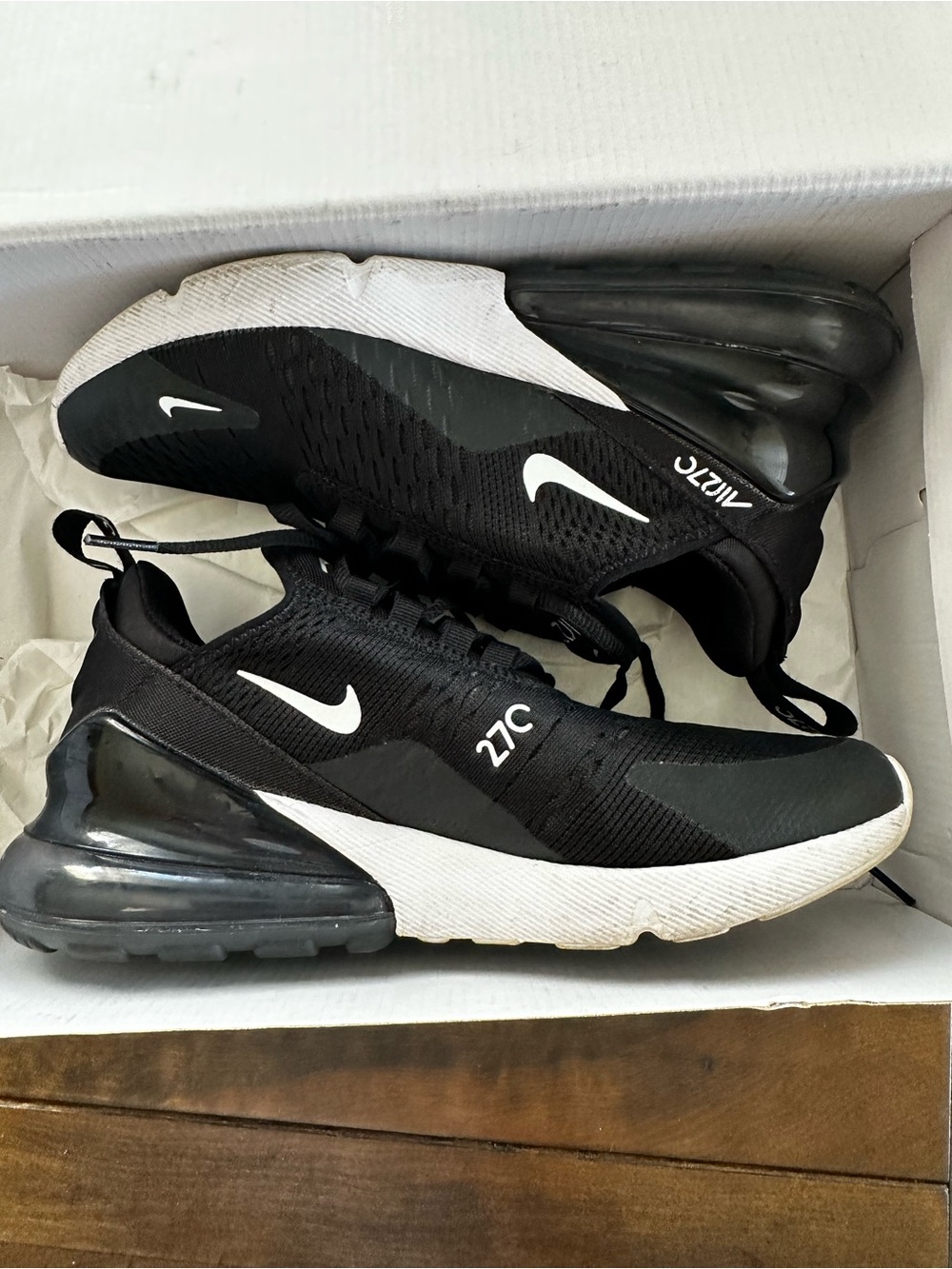 Nike Black and White Air Max 270 Running Shoes - Picture 6 of 8
